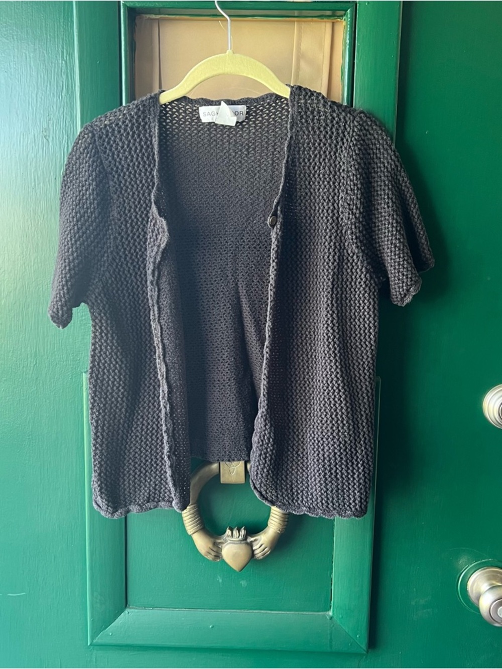 Sag Harbor Black Short-Sleeve Open Knit Cardigan